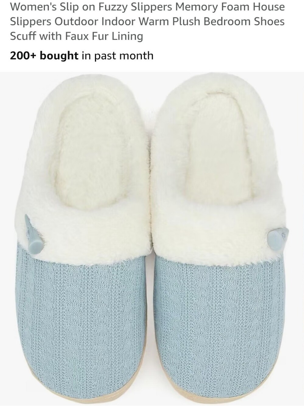 Women's Cozy Slip-On Fuzzy Slippers in Light Blue with Cream Lining Size 9 Newi
